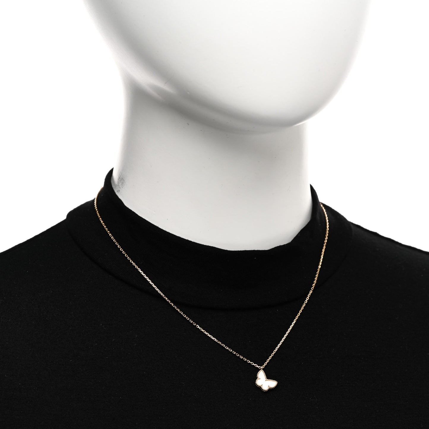 18K Yellow Gold Mother of Pearl Sweet Alhambra Butterfly Pendant Necklace