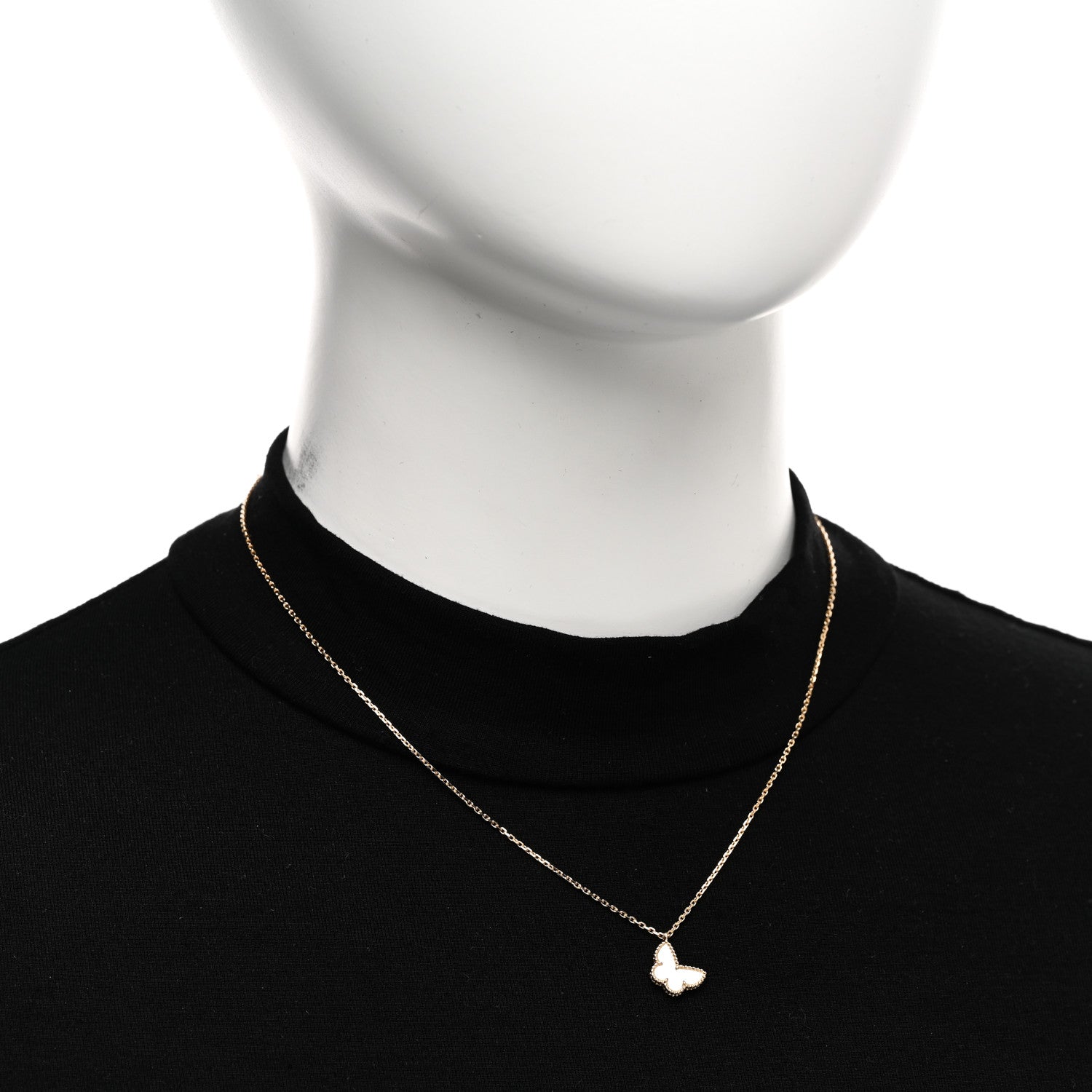 Van Cleef & Arpels 18K Yellow Gold Mother of Pearl Sweet Alhambra Butterfly Pendant Necklace 2 of 5