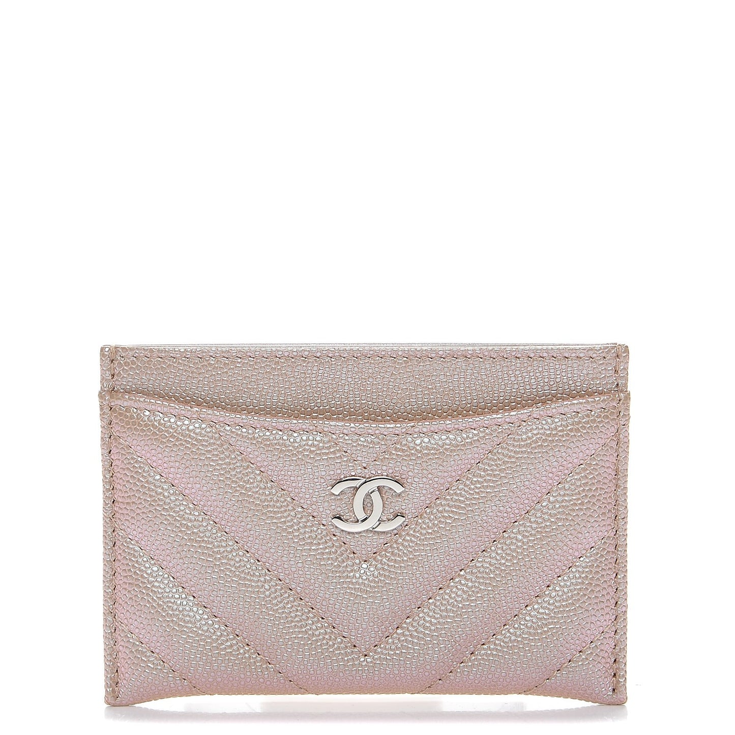 Metallic Caviar Chevron Quilted Card Holder Light Gold