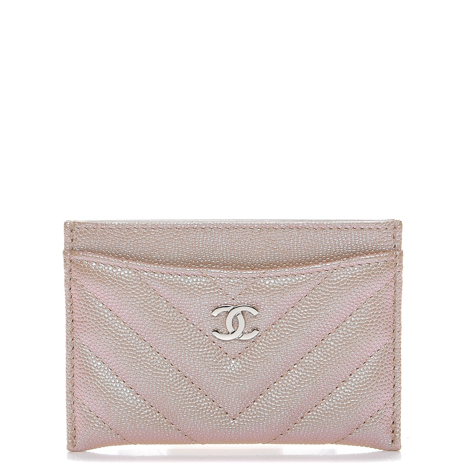 Chanel Metallic Caviar Chevron Quilted Card Holder Light Gold 1 of 9
