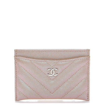 Chanel Metallic Caviar Chevron Quilted Card Holder Light Gold 1 of 9