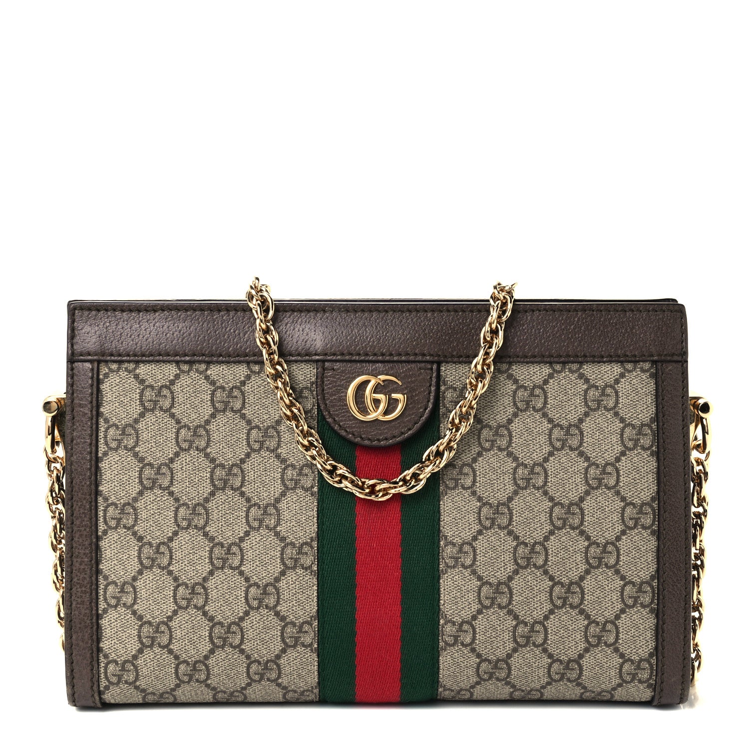 Gucci GG Supreme Monogram Web Small Ophidia Chain Shoulder Bag Brown 1 of 12