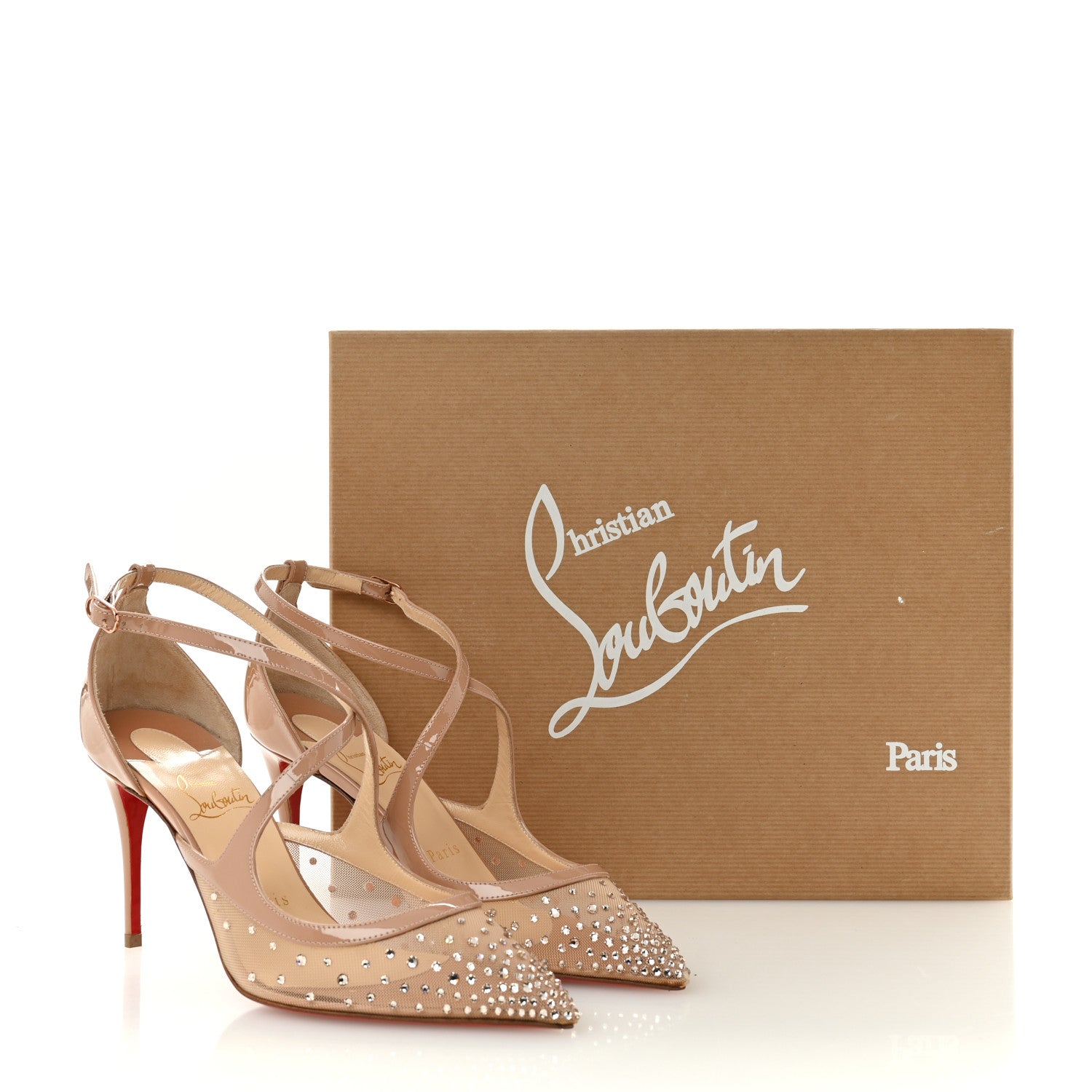 Christian Louboutin Rete Dentelle Patent Strass Twistissima 85 Pumps 36.5 Light Silk 10 of 10