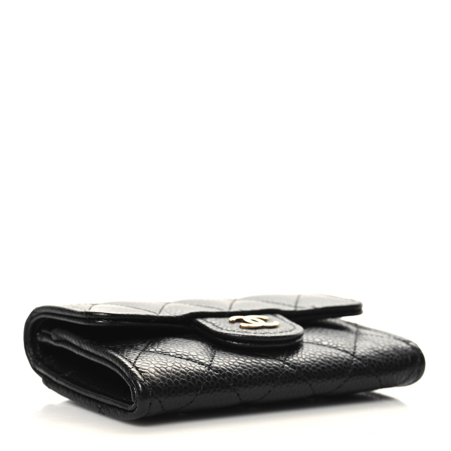 Caviar Quilted Flap Card Holder Wallet Black