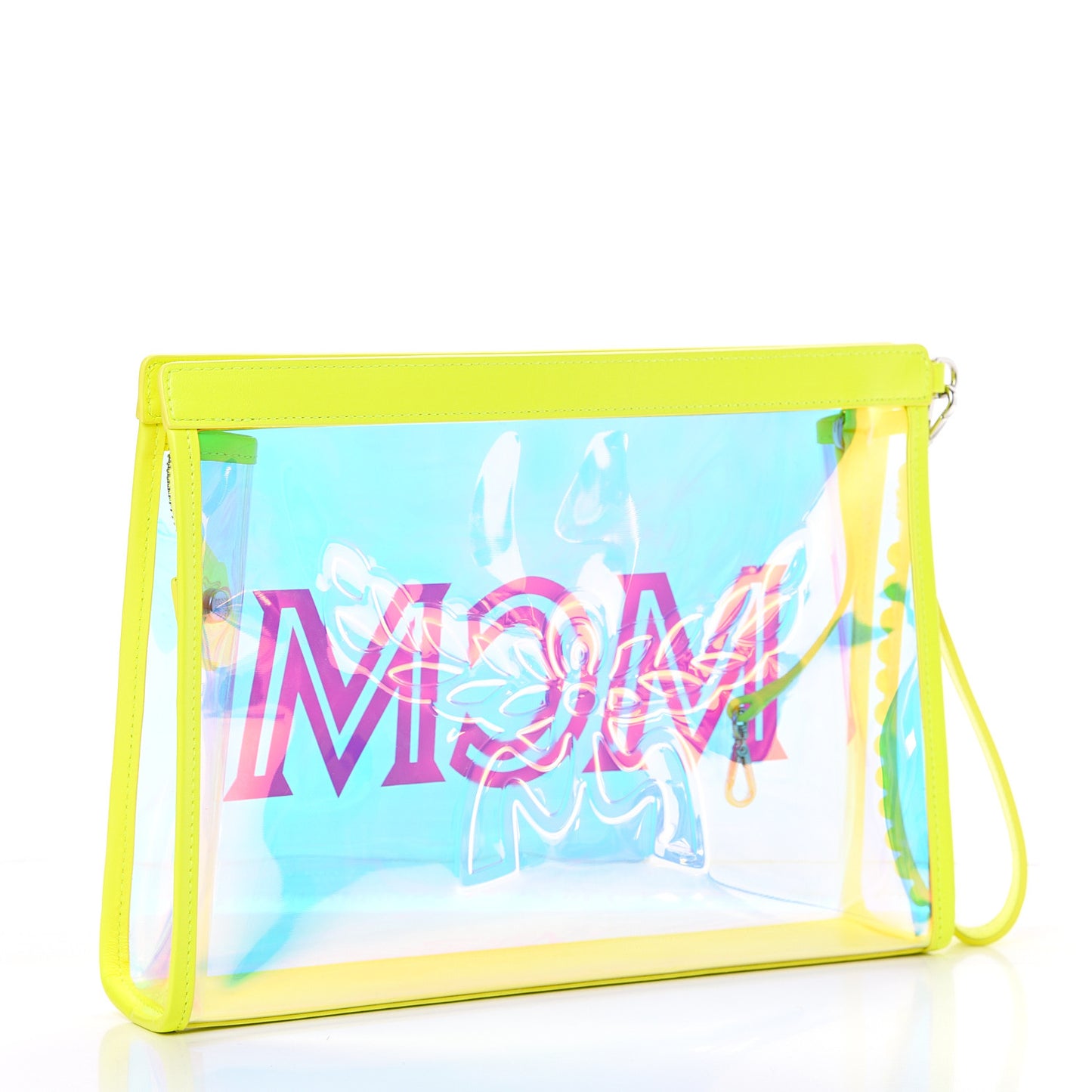 Iridescent PVC Wristlet Neon Yellow