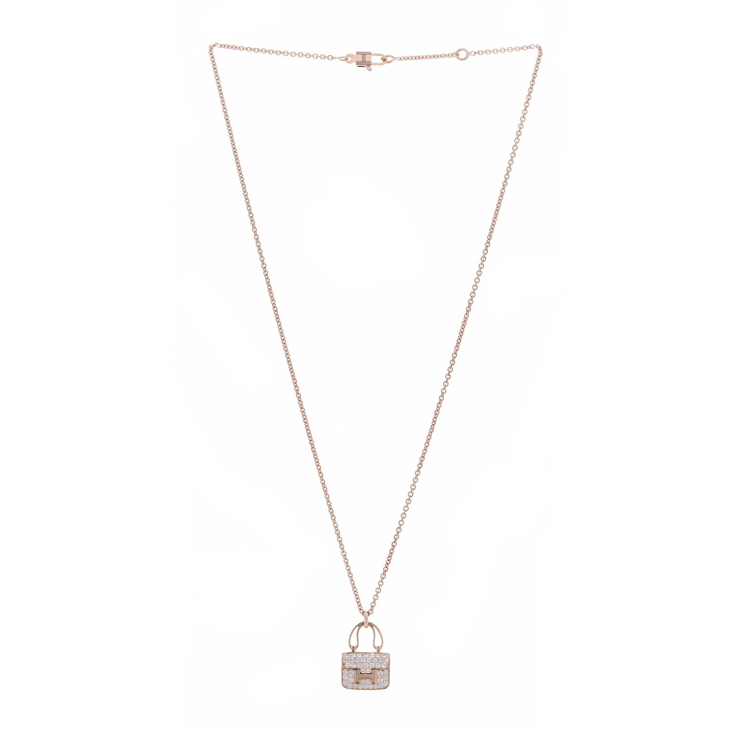 Hermes 18K Rose Gold Diamond Constance Amulettes Pendant Necklace 3 of 6