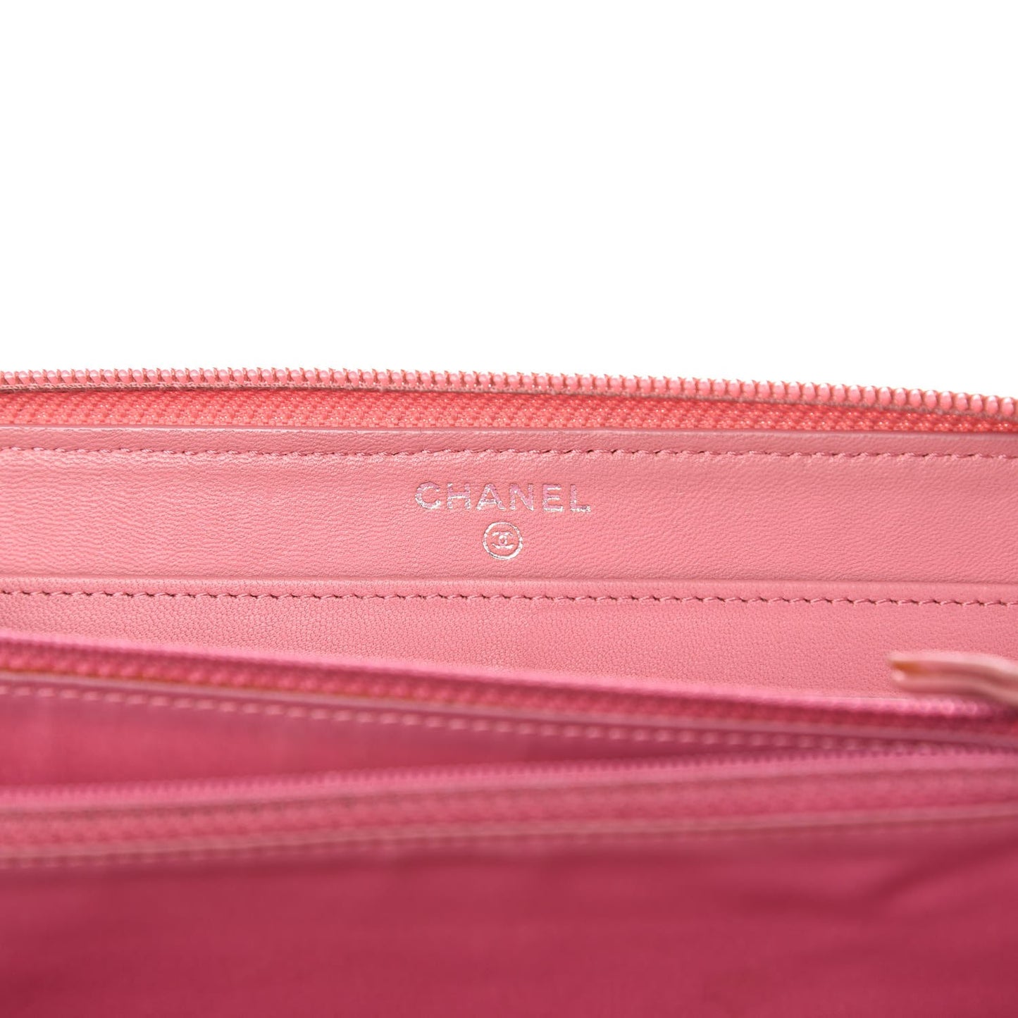 Lambskin Camellia Embossed Zip Around Large Gusset Wallet Pink