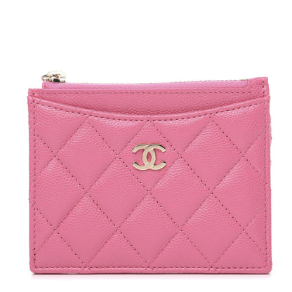 Chanel Caviar Quilted CC Zip Card Holder Pink 1 of 6