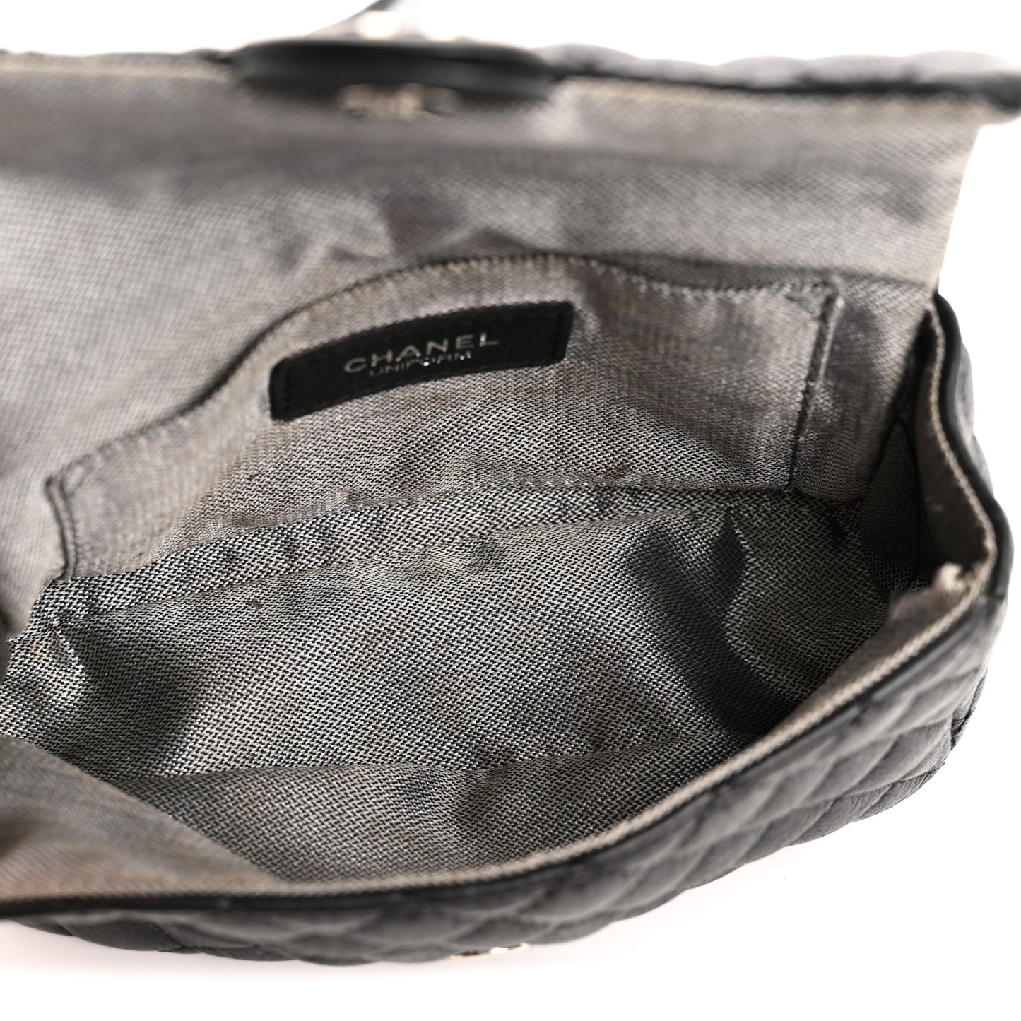 Grained Calfskin Quilted CC Uniform Flap Belt Bag Black