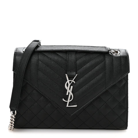 Grain De Poudre Textured Mixed Matelasse Triquilt Medium Monogram Satchel Black