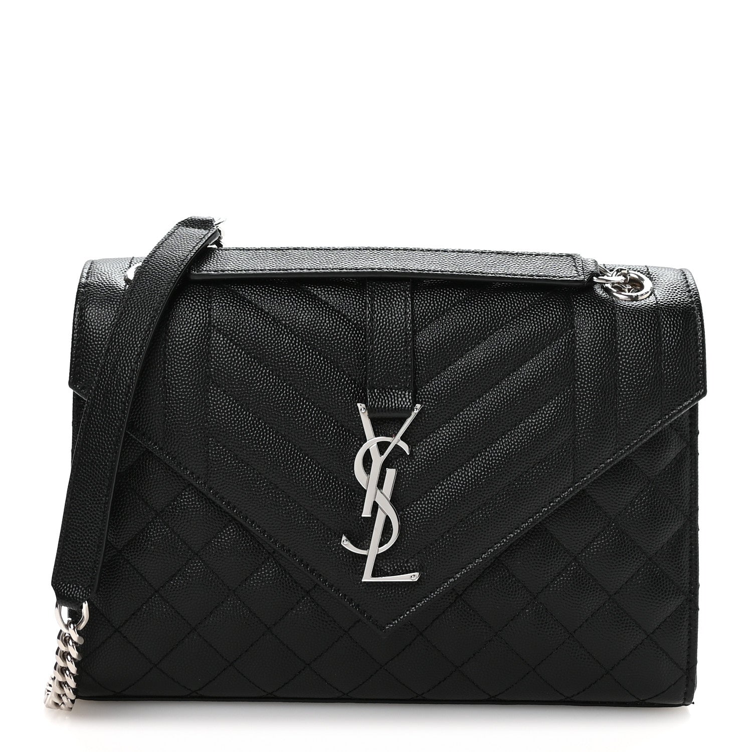 Saint Laurent Grain De Poudre Textured Mixed Matelasse Triquilt Medium Monogram Satchel Black 1 of 11