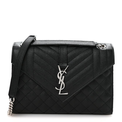 Saint Laurent Grain De Poudre Textured Mixed Matelasse Triquilt Medium Monogram Satchel Black 1 of 11