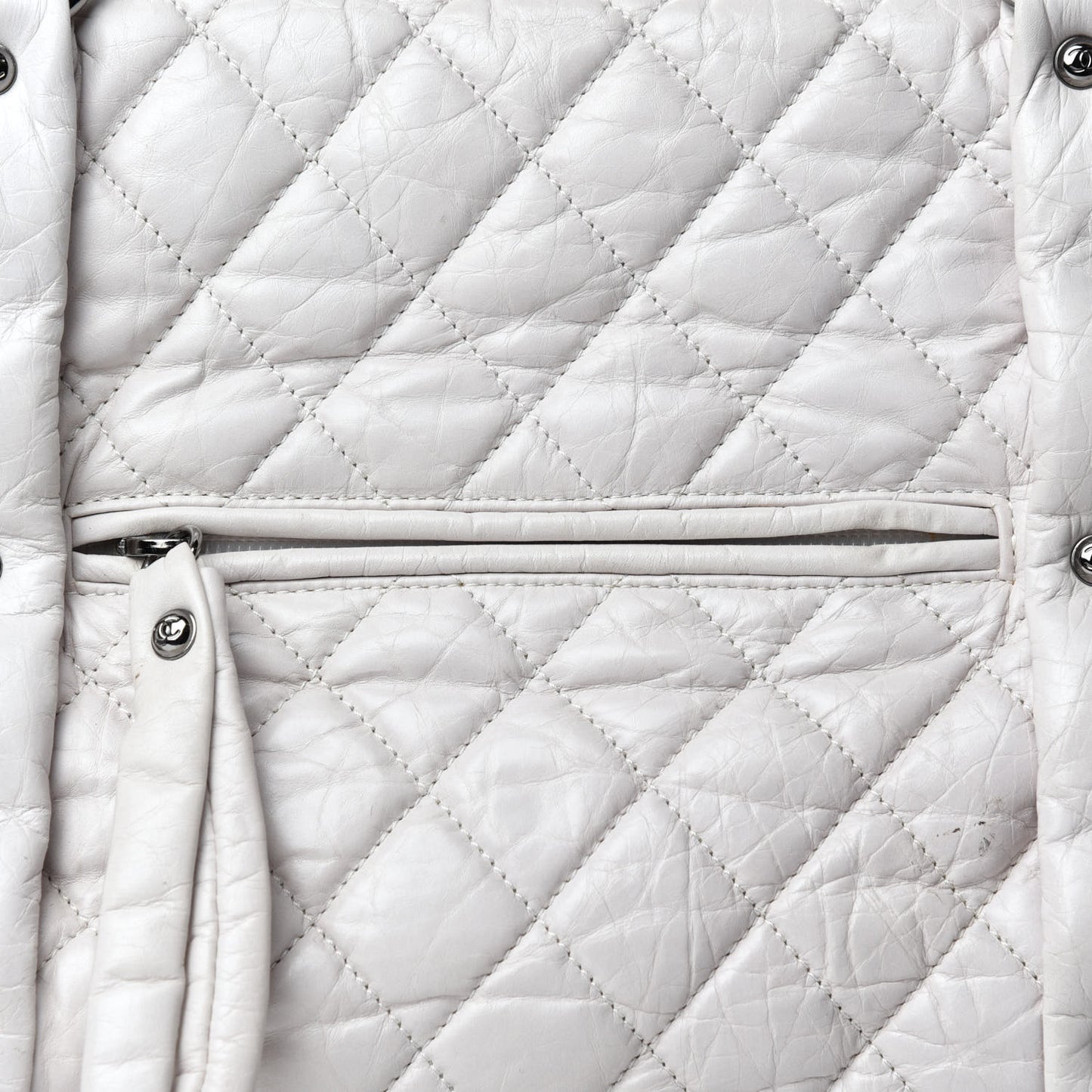 Distressed Lambskin Vintage Ligne Lady Braid XL Tote White