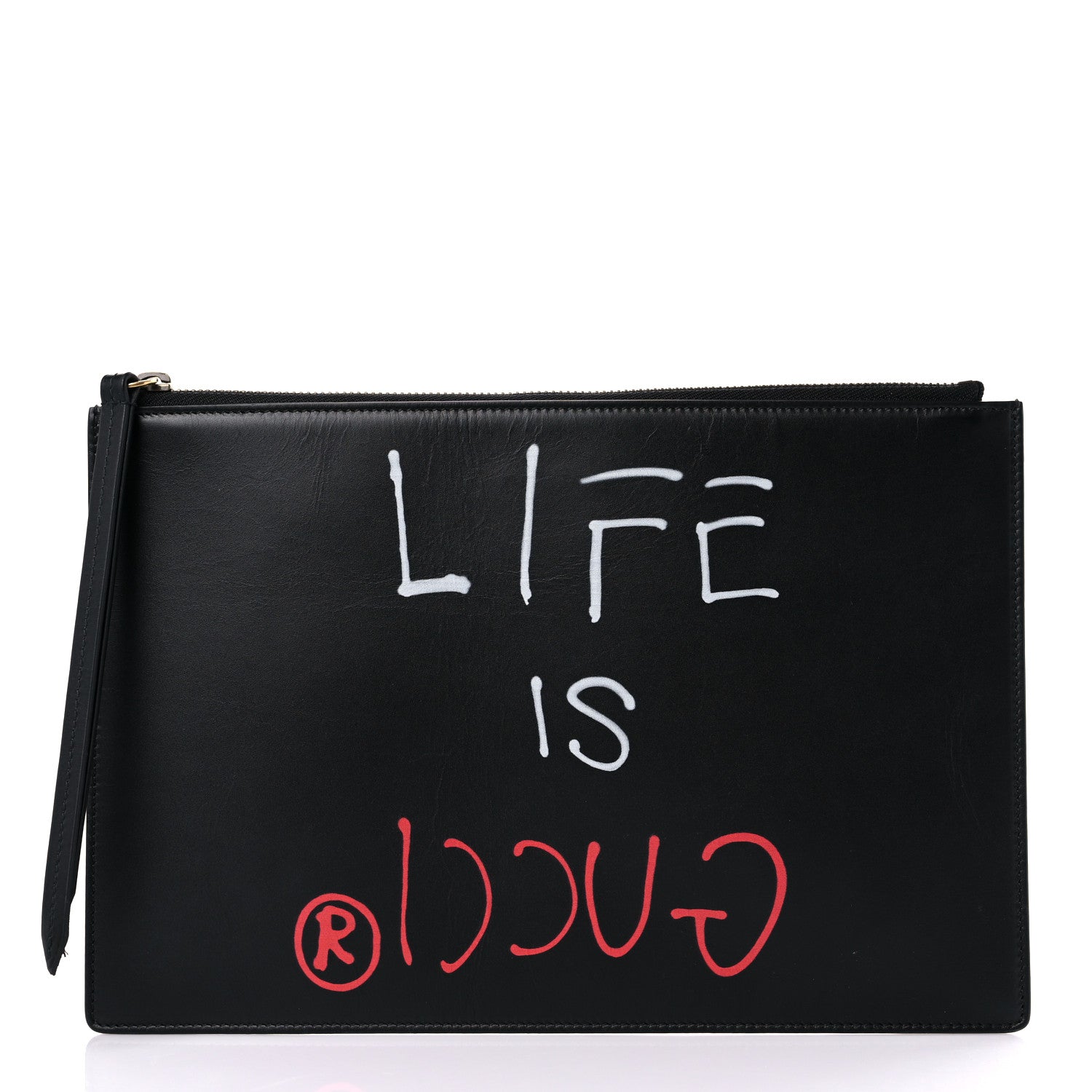 Gucci Calfskin GucciGhost Life is Gucci Zip Pouch Black 1 of 13