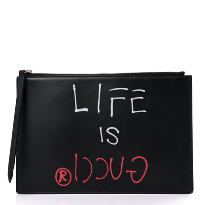 Gucci Calfskin GucciGhost Life is Gucci Zip Pouch Black 1 of 13