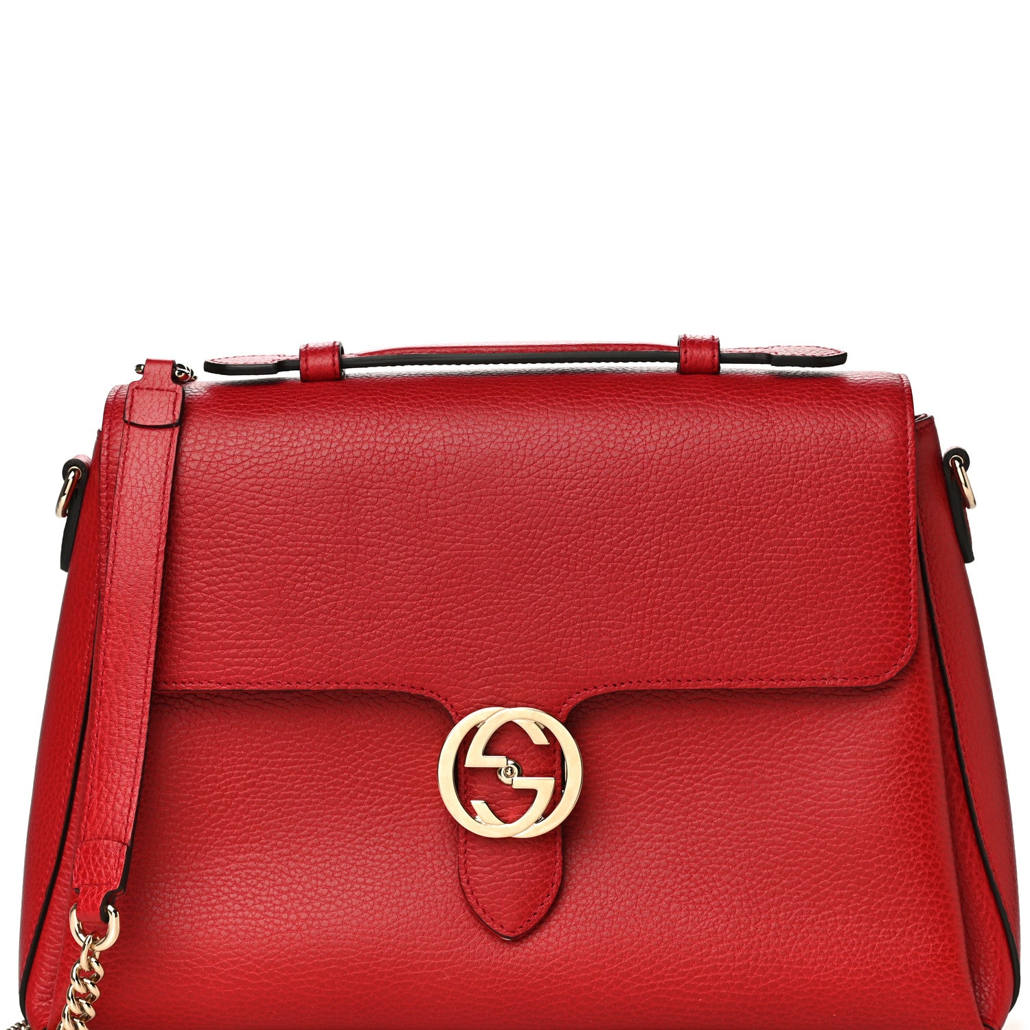 Gucci Dollar Calfskin Medium Interlocking G Top Handle Shoulder Bag Red 9 of 18