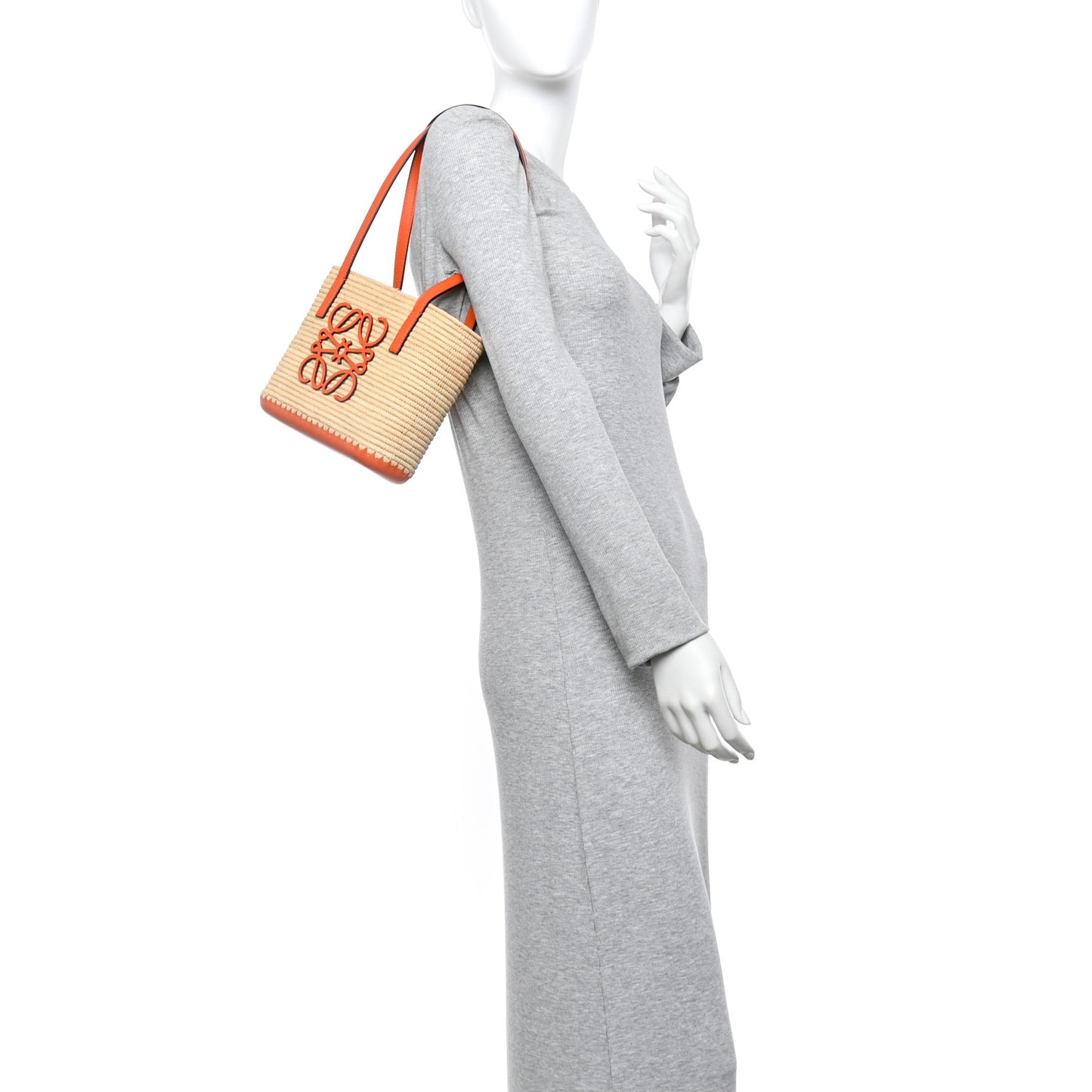 Raffia Square Mini Anagram Basket Tote Bag Natural
