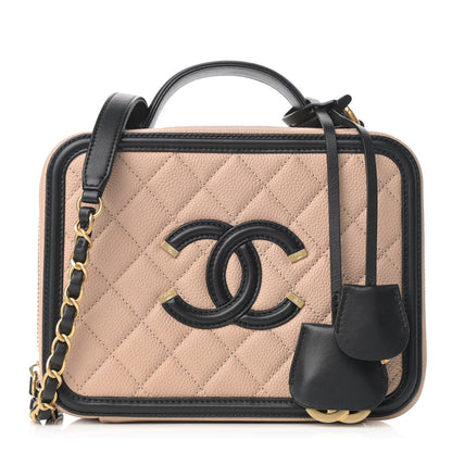 Chanel Caviar Quilted Medium CC Filigree Vanity Case Beige Black 1 of 9