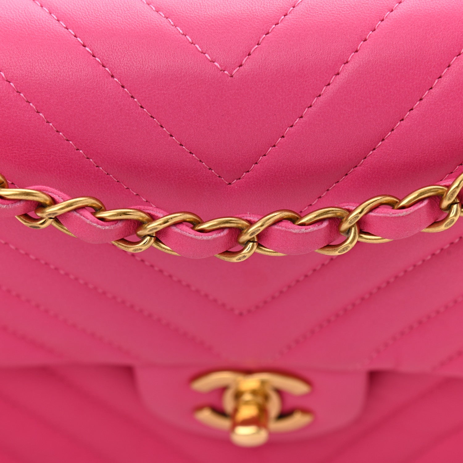 Chanel Lambskin Chevron Quilted Medium Double Flap Pink 11 of 12