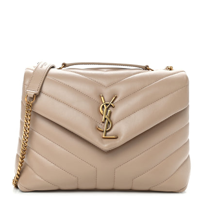 Saint Laurent Calfskin Y Quilted Monogram Small Loulou Chain Satchel Dark Beige 1 of 9