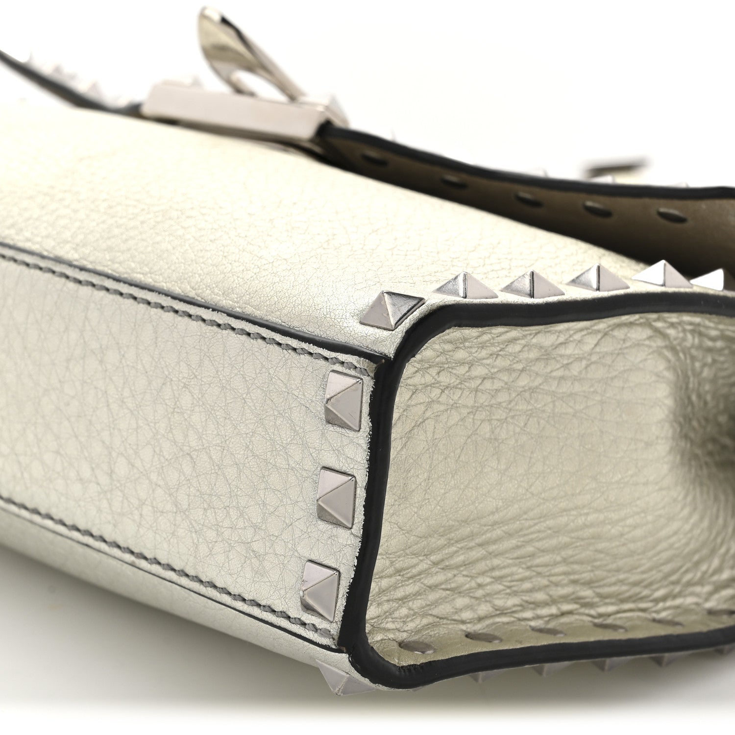 Valentino Garavani Metallic Pebbled Calfskin Medium Rockstud Flip Lock Crossbody Bag Silver 10 of 12