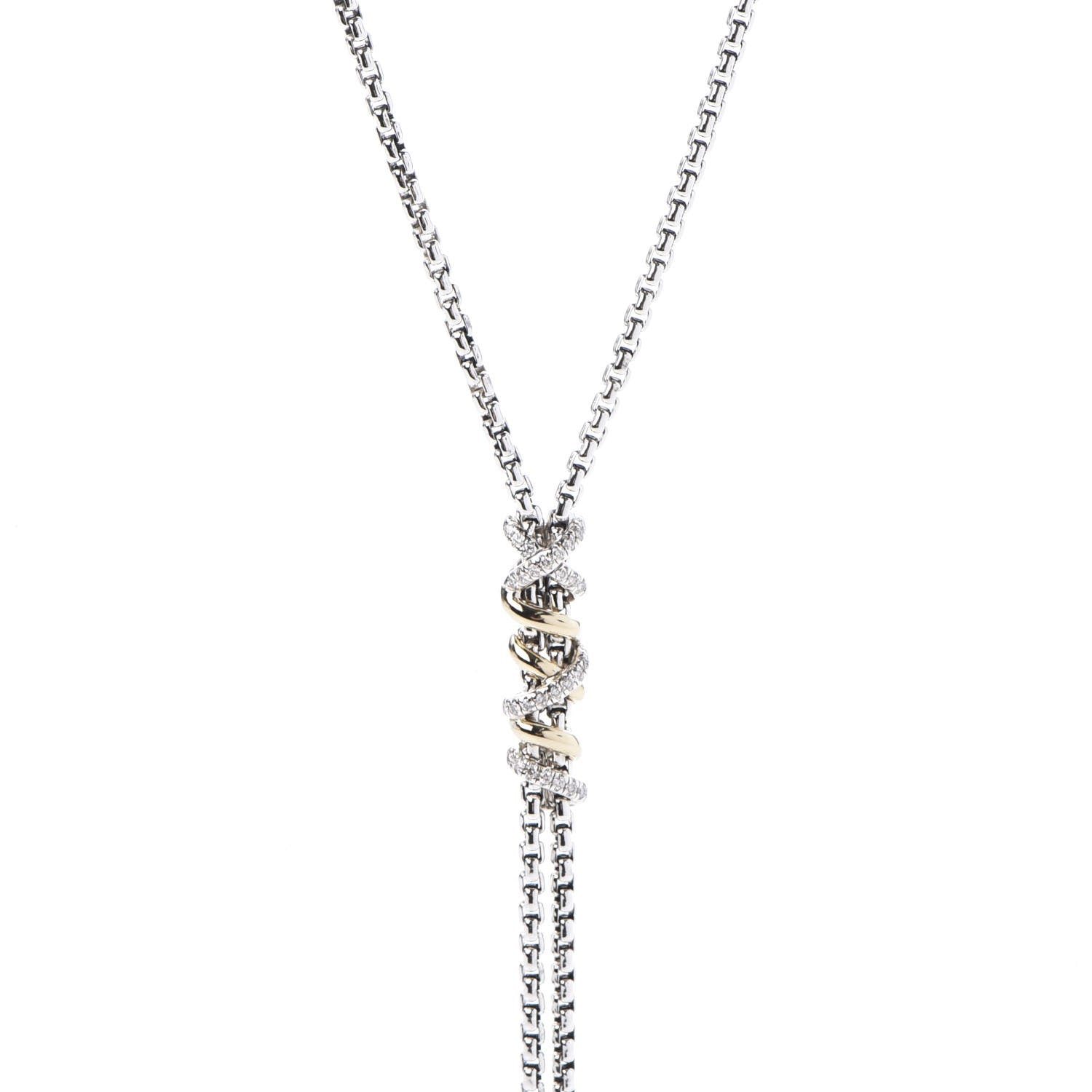 David Yurman Sterling Silver 18K Yellow Gold Diamond Helena Y Necklace 4 of 7