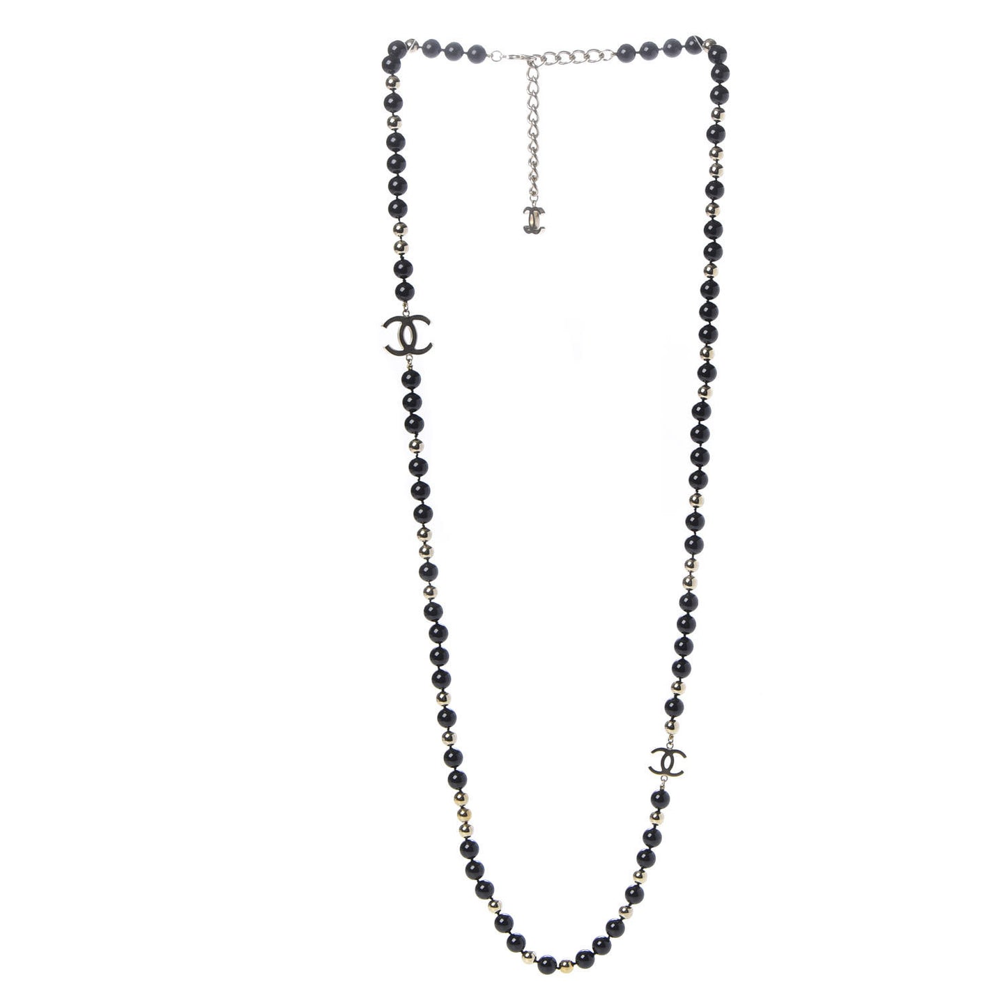 Beaded CC Long Necklace Black Gold