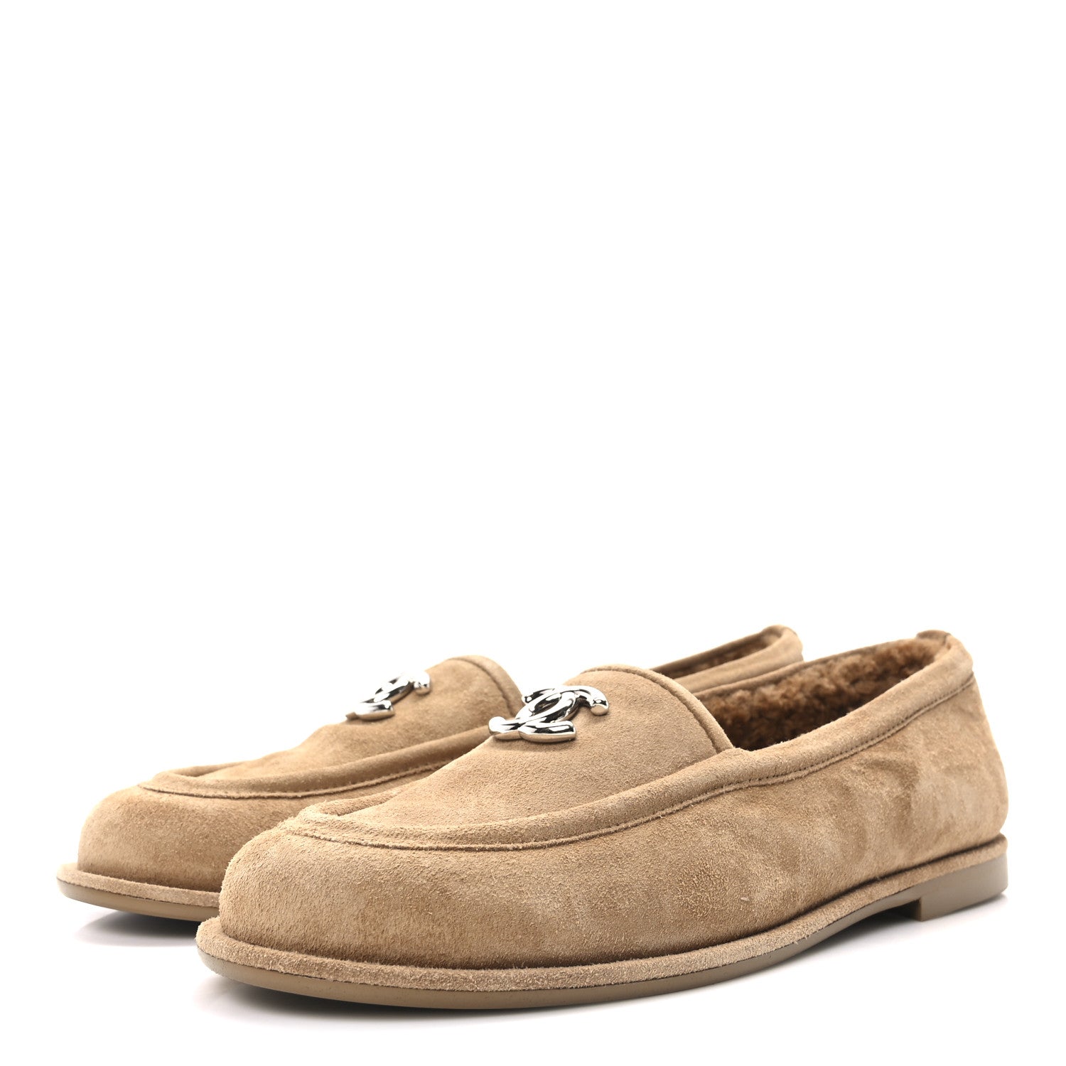 Chanel Suede Calfskin CC Loafers 38 Dark Beige 4 of 9