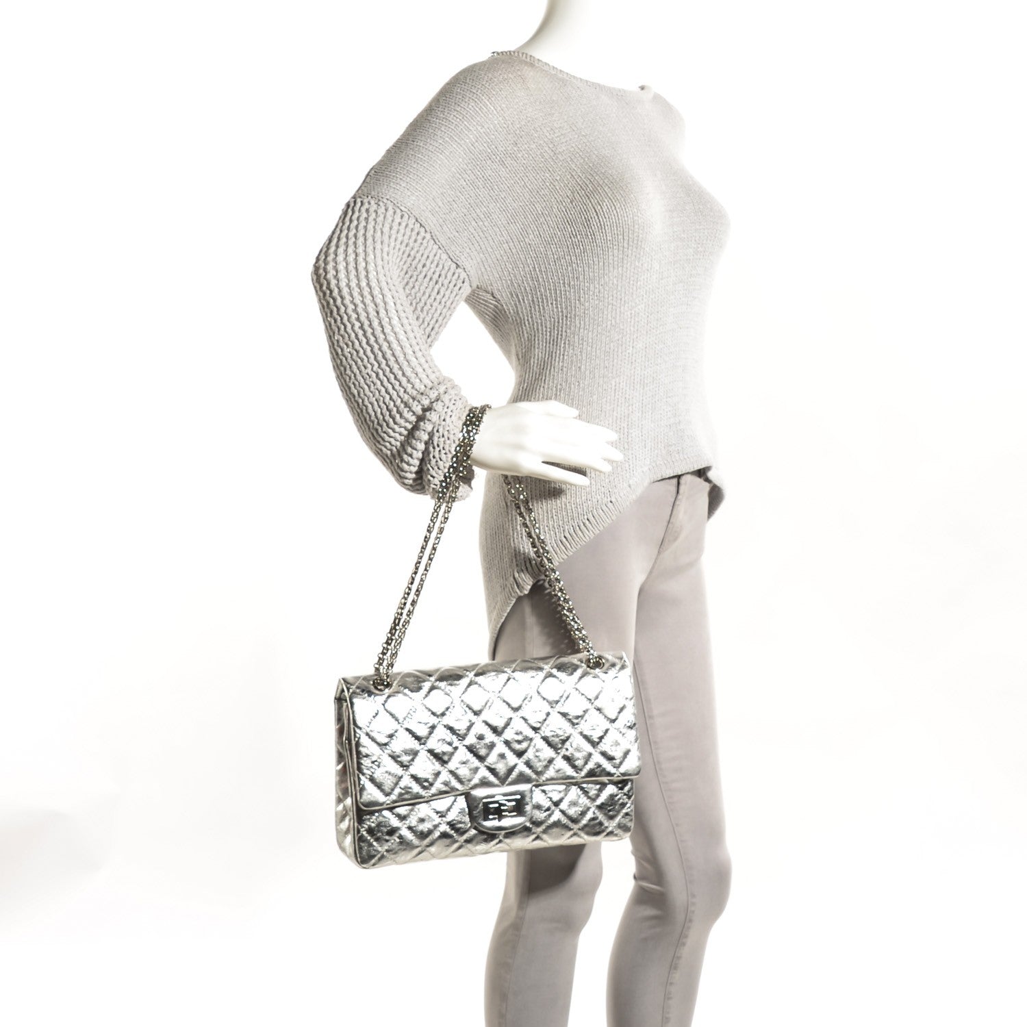 Chanel Metallic Aged Calfskin Quilted 2.55 Reissue 227 Flap Silver 2 of 17