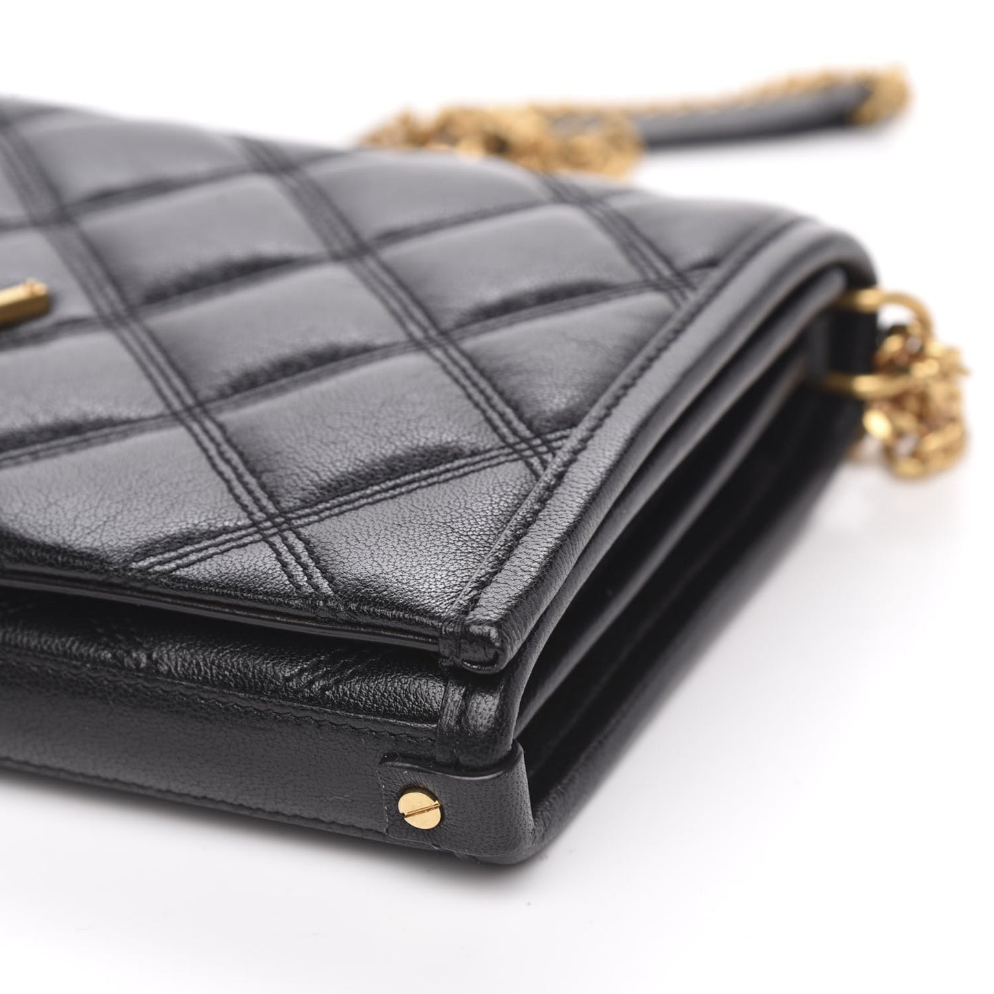 Lambskin Diamond Quilted Becky Chain Wallet Black