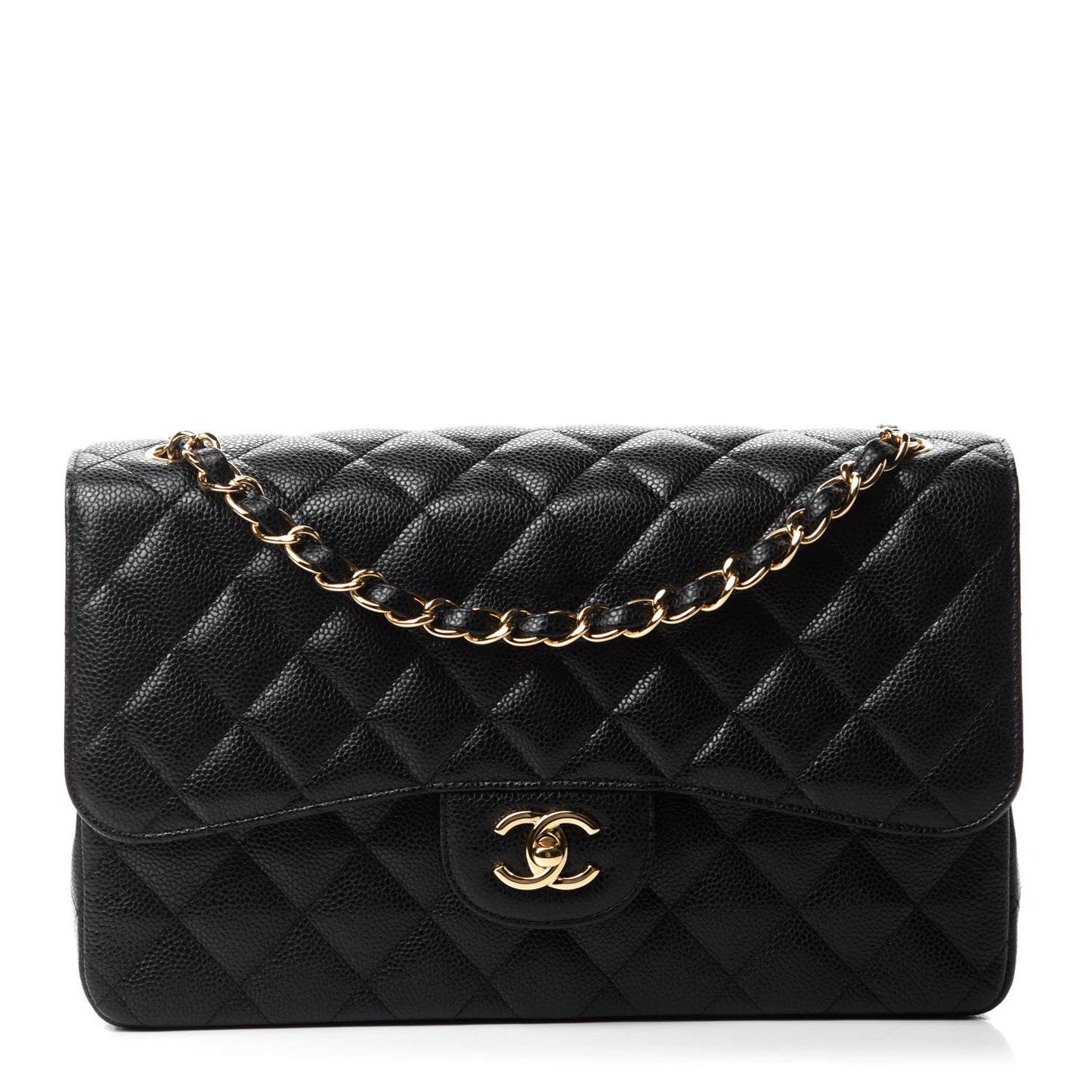 Caviar Quilted Jumbo Double Flap Black