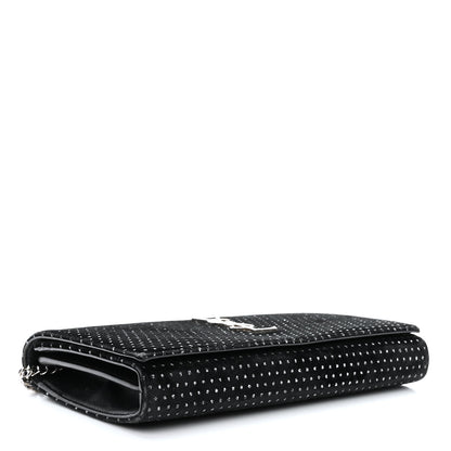 Saint Laurent Velvet Crystal Monogram Chain Wallet Black 4 of 14