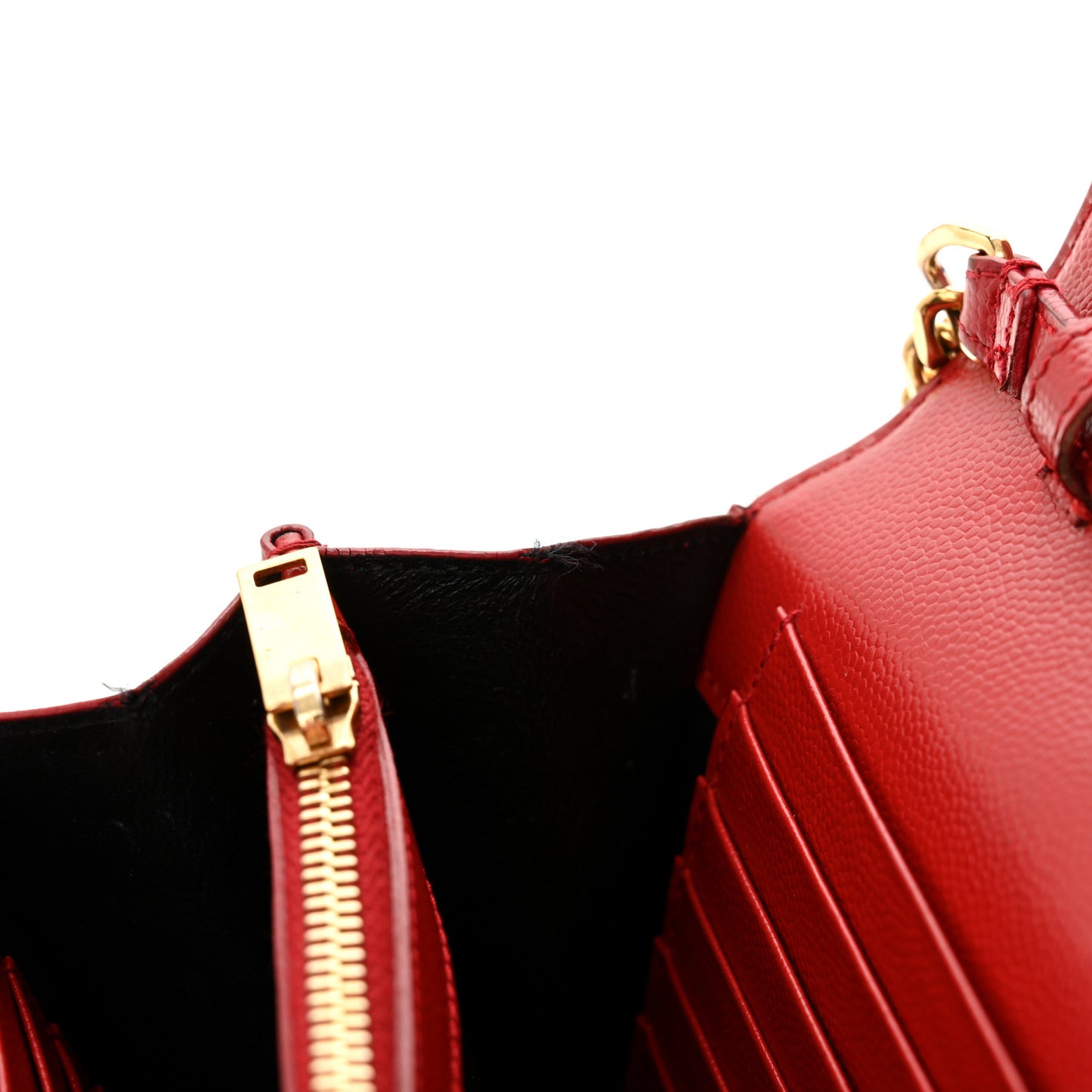 Grain De Poudre Matelasse Chevron Monogram Chain Wallet Red