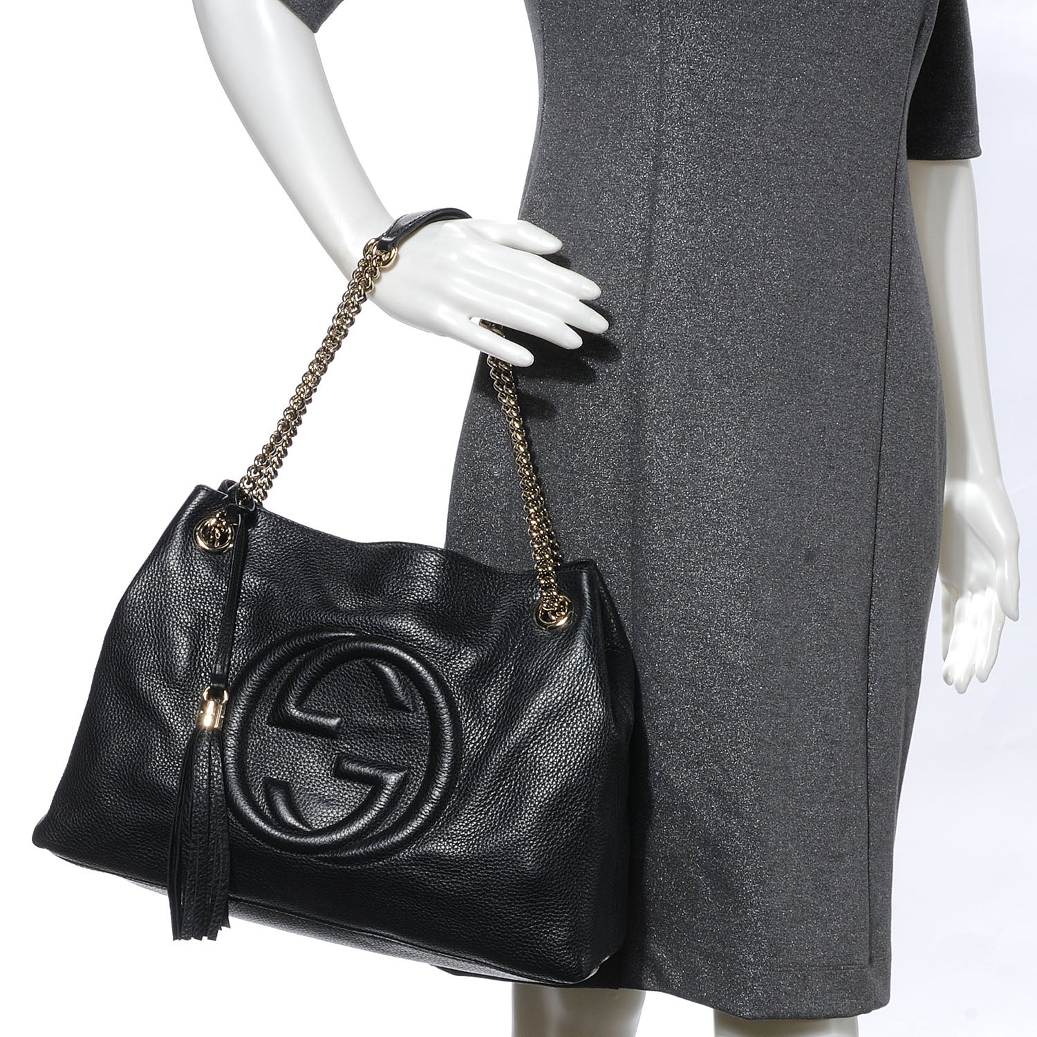 Gucci Pebbled Calfskin Medium Soho Chain Shoulder Bag Black 2 of 7