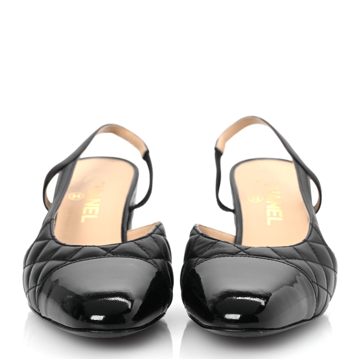 Lambskin Patent Calfskin Quilted Cap Toe CC Slingback Pumps 39.5 Black