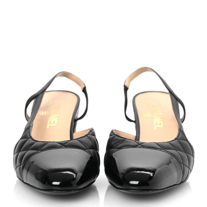 Chanel Lambskin Patent Calfskin Quilted Cap Toe CC Slingback Pumps 39.5 Black 3 of 10