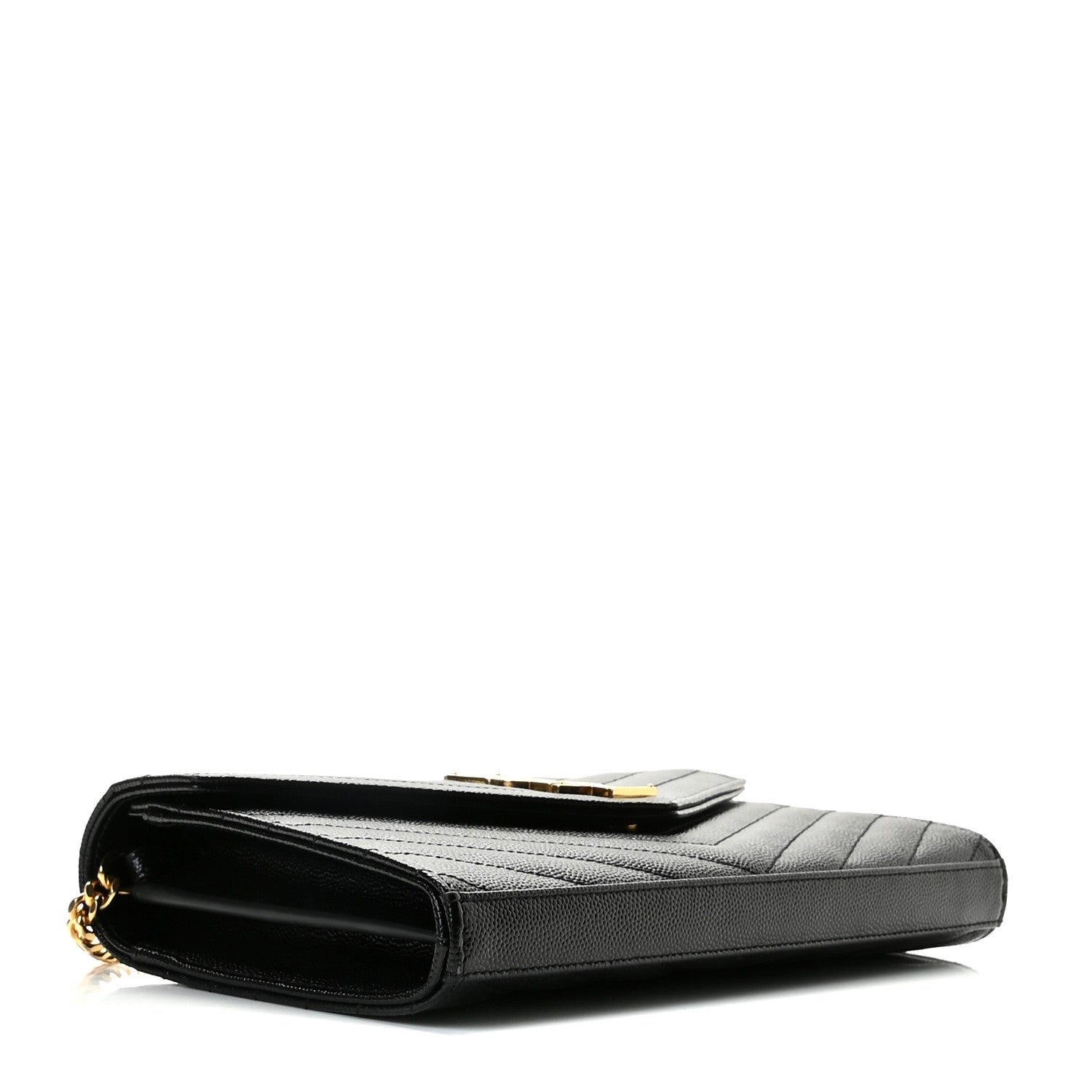 Saint Laurent Grain De Poudre Matelasse Chevron Monogram Chain Wallet Black 4 of 11