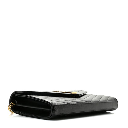 Saint Laurent Grain De Poudre Matelasse Chevron Monogram Chain Wallet Black 4 of 11