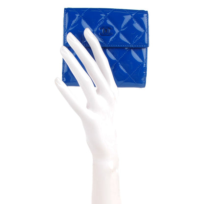 Chanel Patent Quilted CC French Wallet Blue 2 of 8