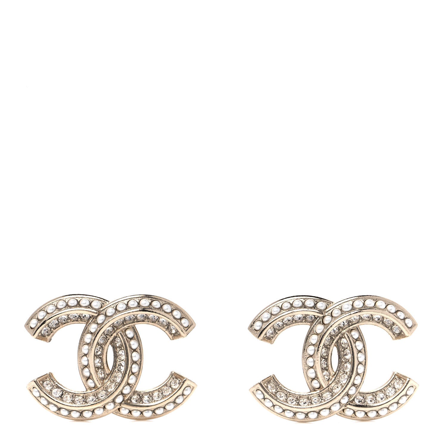 Chanel Crystal Pearl Chain Mania CC Earrings Gold 1 of 4