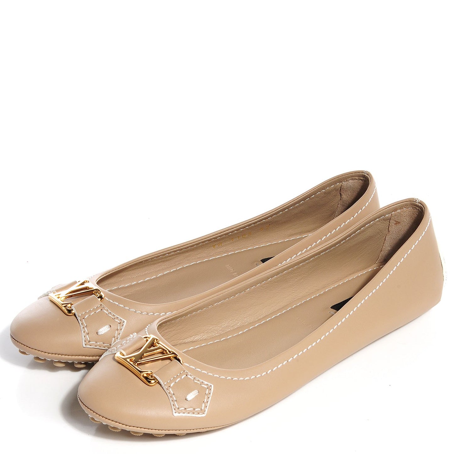 Leather Oxford Ballerina Flats Beige 37