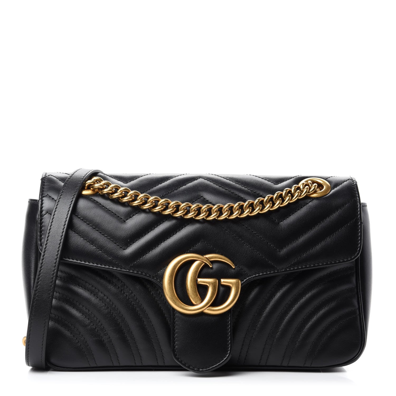 Gucci Calfskin Matelasse Small GG Marmont Shoulder Bag Black 1 of 10