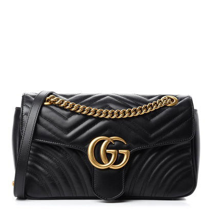 Gucci Calfskin Matelasse Small GG Marmont Shoulder Bag Black 1 of 10