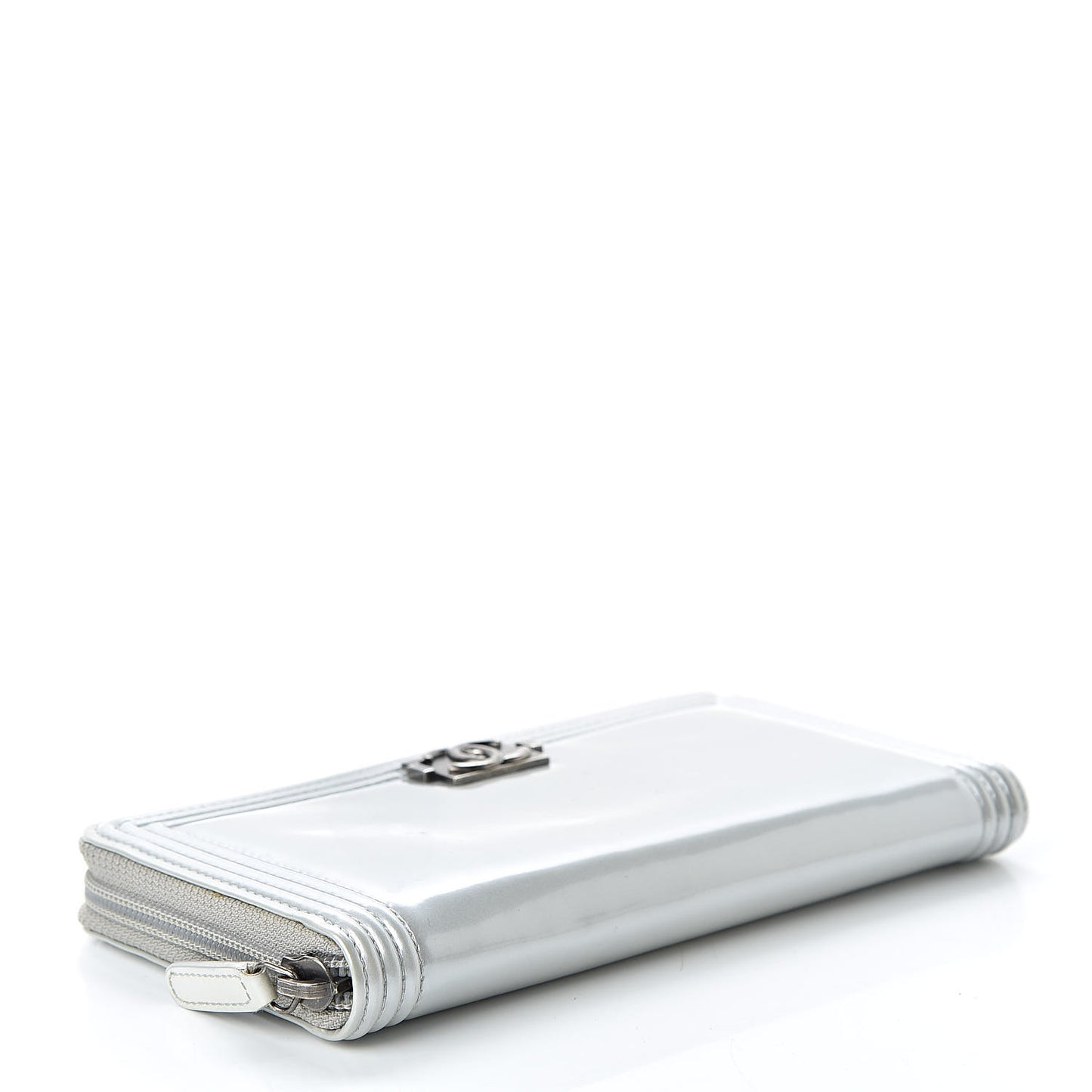 Glazed Calfskin Boy Zip Around Wallet Silver