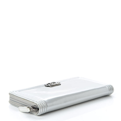 Chanel Glazed Calfskin Boy Zip Around Wallet Silver 4 of 9