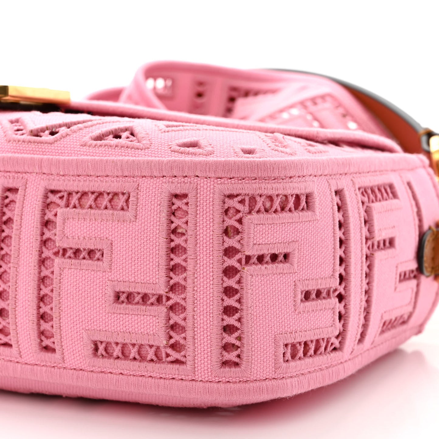 Canvas Cuoio Agata FF Ajour Embroidered Baguette Ciclamino Cuoio