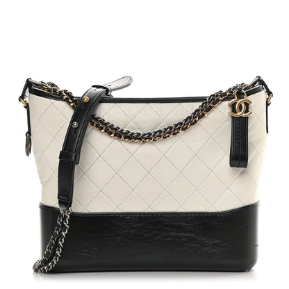 Chanel Aged Calfskin Quilted Medium Gabrielle Hobo Black White 1 of 13