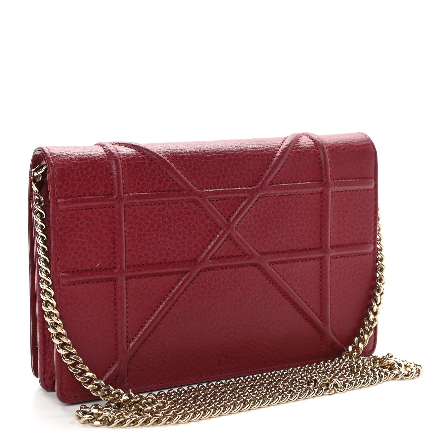 Grained Calfskin Diorama Wallet on Chain Pouch Burgundy