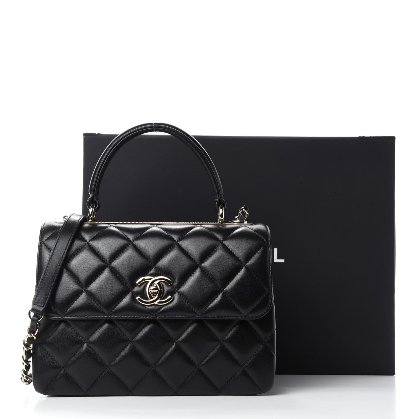 Lambskin Quilted Small Trendy CC Dual Handle Flap Bag Black