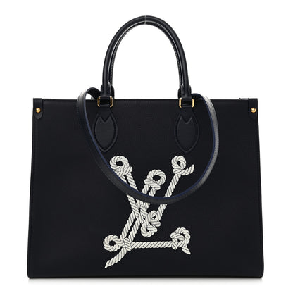 Louis Vuitton Grained Calfskin Nautical Onthego MM Navy Blue 1 of 12
